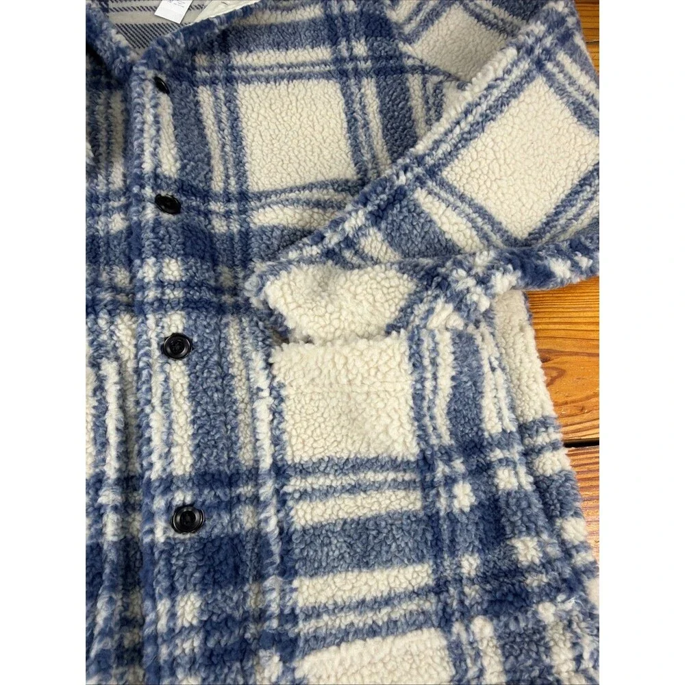 J Crew Nordic All Weather Designs Fuzzy Sherpa Fleece Jacket Women L Window Pane